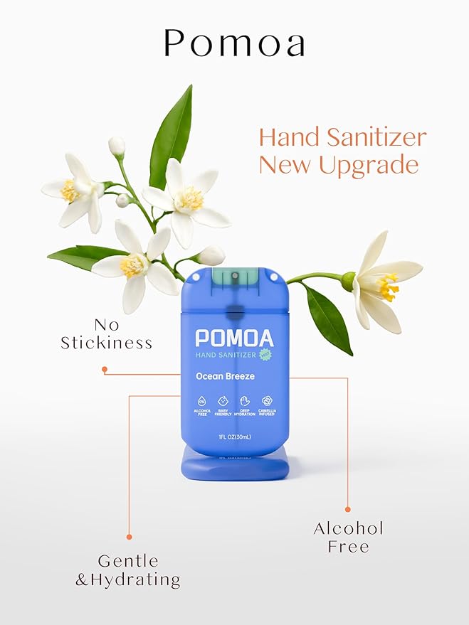 Alcohol Free Hand Sanitizer Spray, Non Irritating, Hydrating and Non Greasy, Gentle Fine Mist, Travel-Friendly Pocket Size 1 Fl Oz, Ocean Breeze