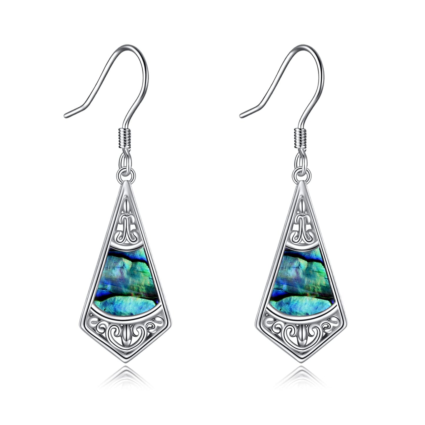 POPLYKE 925 Sterling Silver Abalone Shell Dangle Earrings for Women Geometry Filigree Drop Earrings Abalone Jewelry Gifts