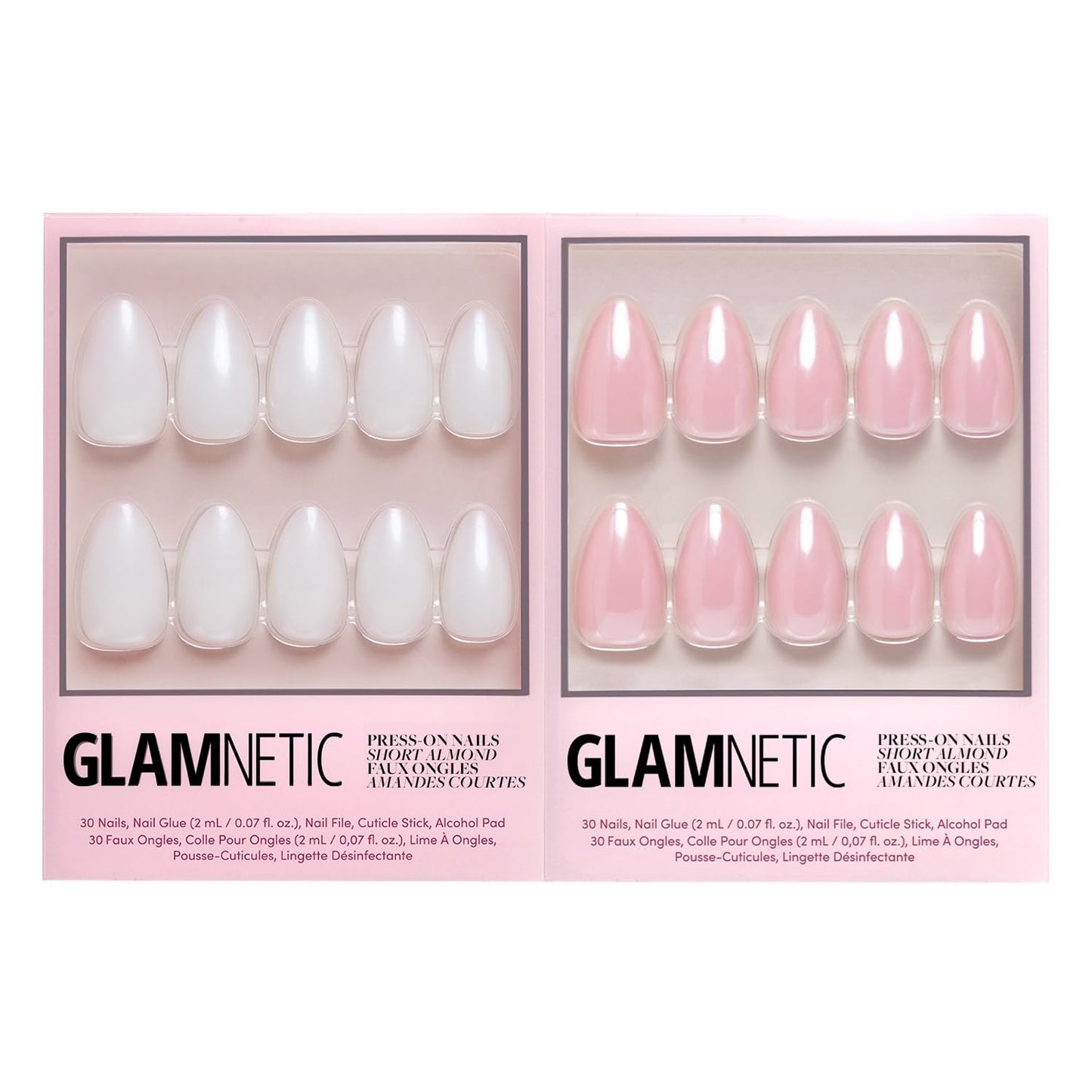 Glamnetic Press-On Nails Bundle - Hailey & First Kiss | Glossy, Semi-Transparent Fake Nails | Neutral Pink False Nails with a Glaze Finish | Reusable Short Almond Nail Kits