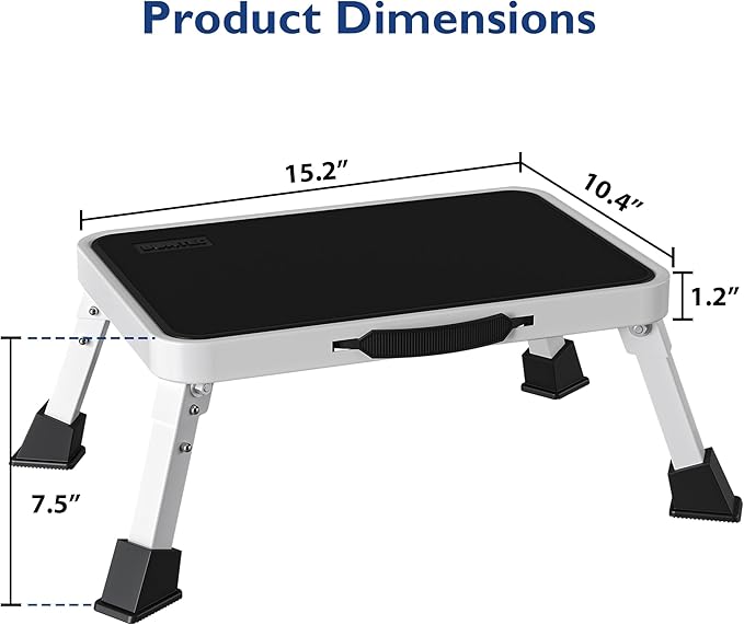BONTEC Foldable Step Stool, Step Stool with Non-Slip Platform, Step Ladder with Thick Rubber Feet, 330lbs Capacity, Ideal for Adults and Children in Kitchen, Bedroom, Office, RV, White