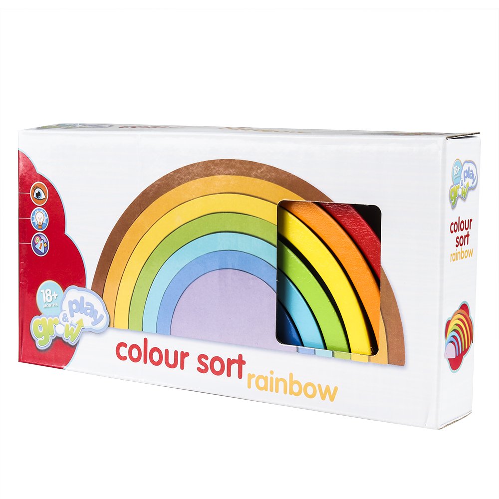 Coogam Wooden Rainbow Stacker Nesting Puzzle Blocks - Tunnel Stacking Game Building Creative Color Shape Matching Jigsaw Learning Toy Set Board Early Development for Kids Boy Girl
