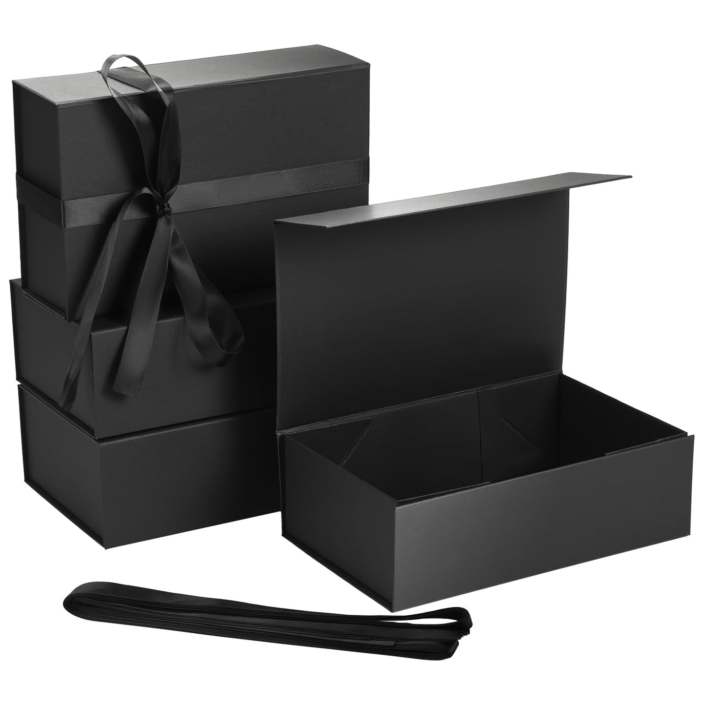 SPEPLA 4 Pack 9.5x6x3 Magnetic Gift Boxes with Ribbon, Black Magnetic Closure Gift Box with Lids for Wedding Christmas Birthday Groomsmen Bridesmaid Proposal