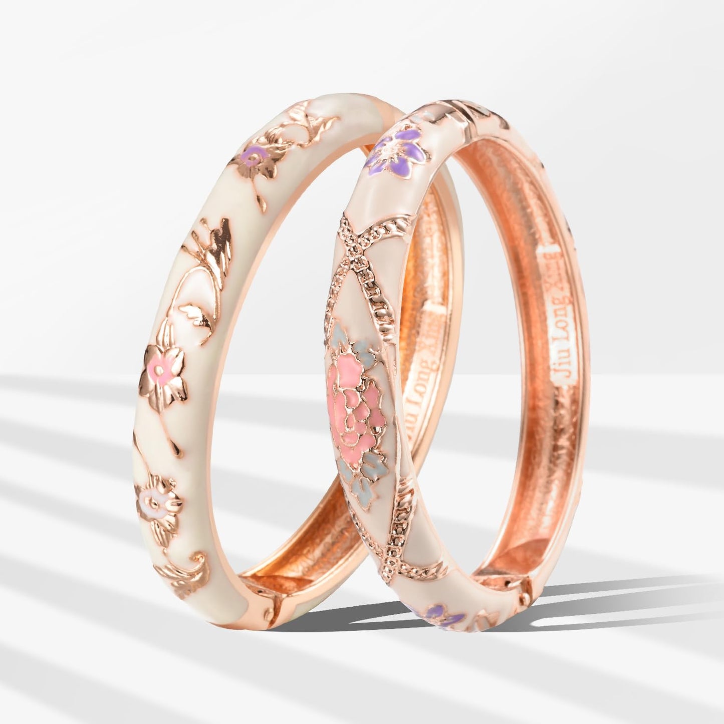 UJOY Gorgeous Bracelets Enameled Floral Cloisonne Gift Plated Cuff Bangles Jewelry Sets Box for Women 55A81-55A128 White