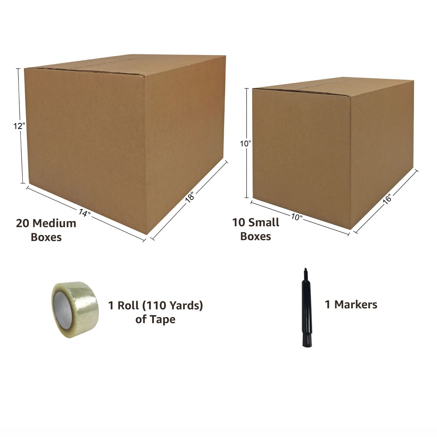 UBOXES 2 Room Economy Kit- 30 Moving Boxes, Bubble Roll, & Packing Tape