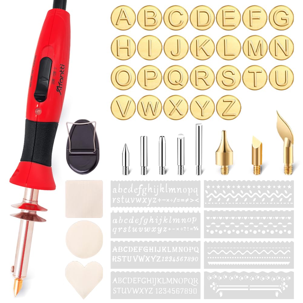 Afantti Wood Burning Pen Leather Pyrography Tool Burner Kit | 26 Letters | Temperature Adjustable | for Woodburning Engraver Carver Crafts