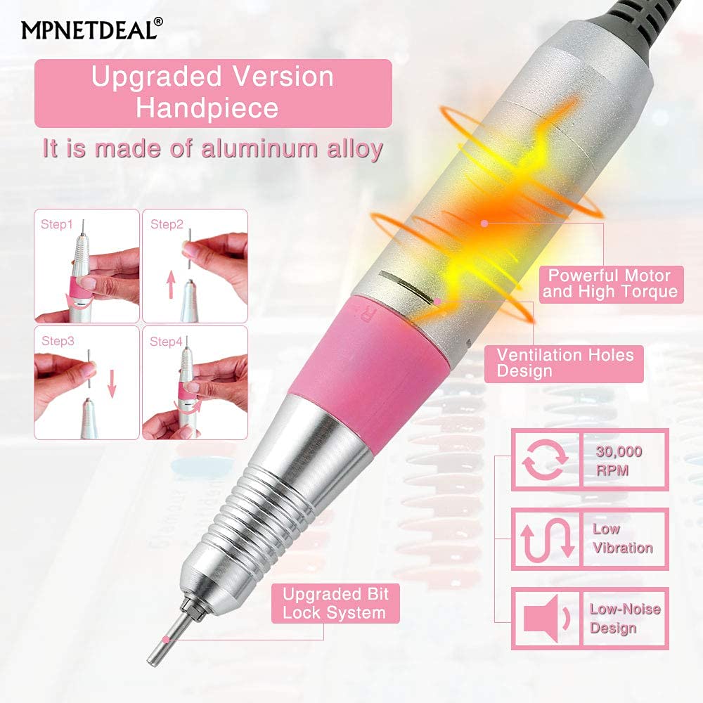 Handpiece Replacement Aluminum Alloy Handle Compatible for Acrylic Nails Electric Nail Drill Efile 30000RPM | Fit for 3/32 inch Shank