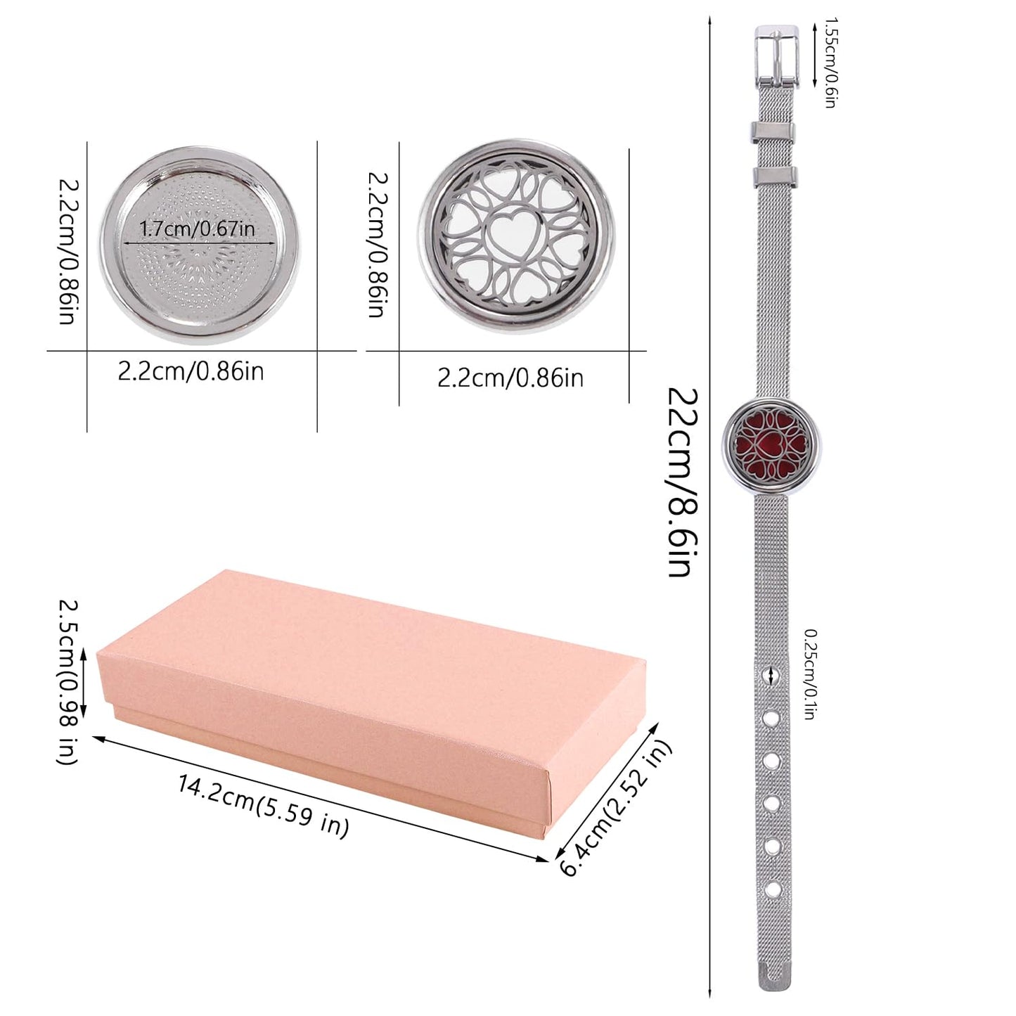 Essential Oil Diffuser Bracelet with Gift Box Aromatherapy Locket Adjustable Stainless Steel Heart Watch Chain Bracelet with 10 Pcs Refill Pads for Women
