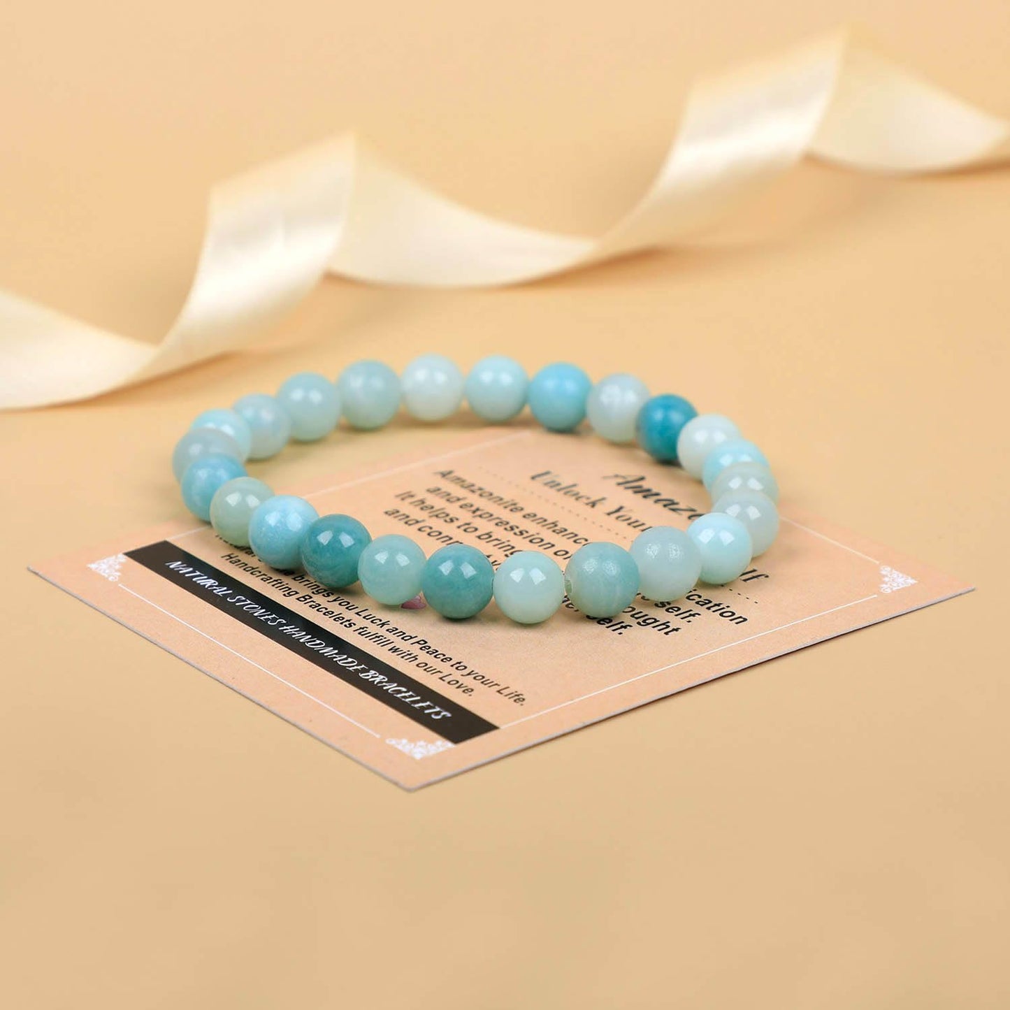 AD Beads Handmade Gemstone Stretch Elastic Bracelet Crystal Healing Reiki Nature's Beauty and Spiritual Essence Unisex (10mm, Amazonite (Unlock Your True Self))