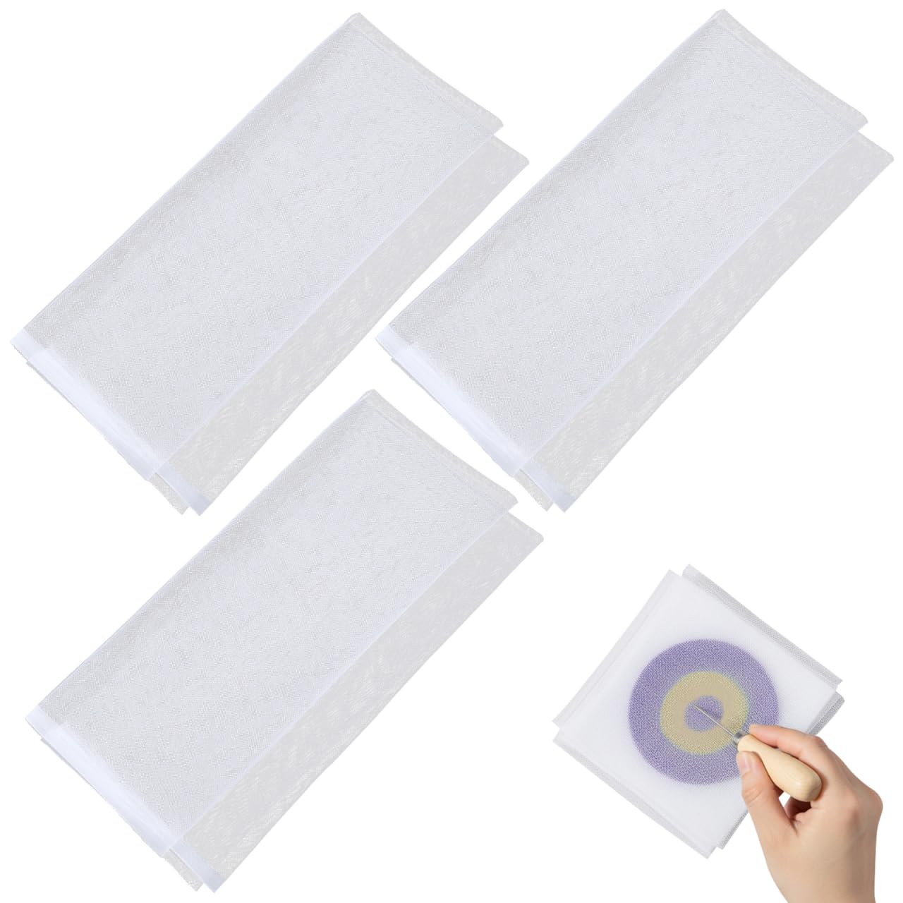 NUOBESTY 3Pcs Wet Felting Mesh Netting Tool for DIY Wool Crafts, Nylon Gauze Material Sheet for Needle Felting Mat, Reusable Work Surface Tulle Accessories for Handicrafts