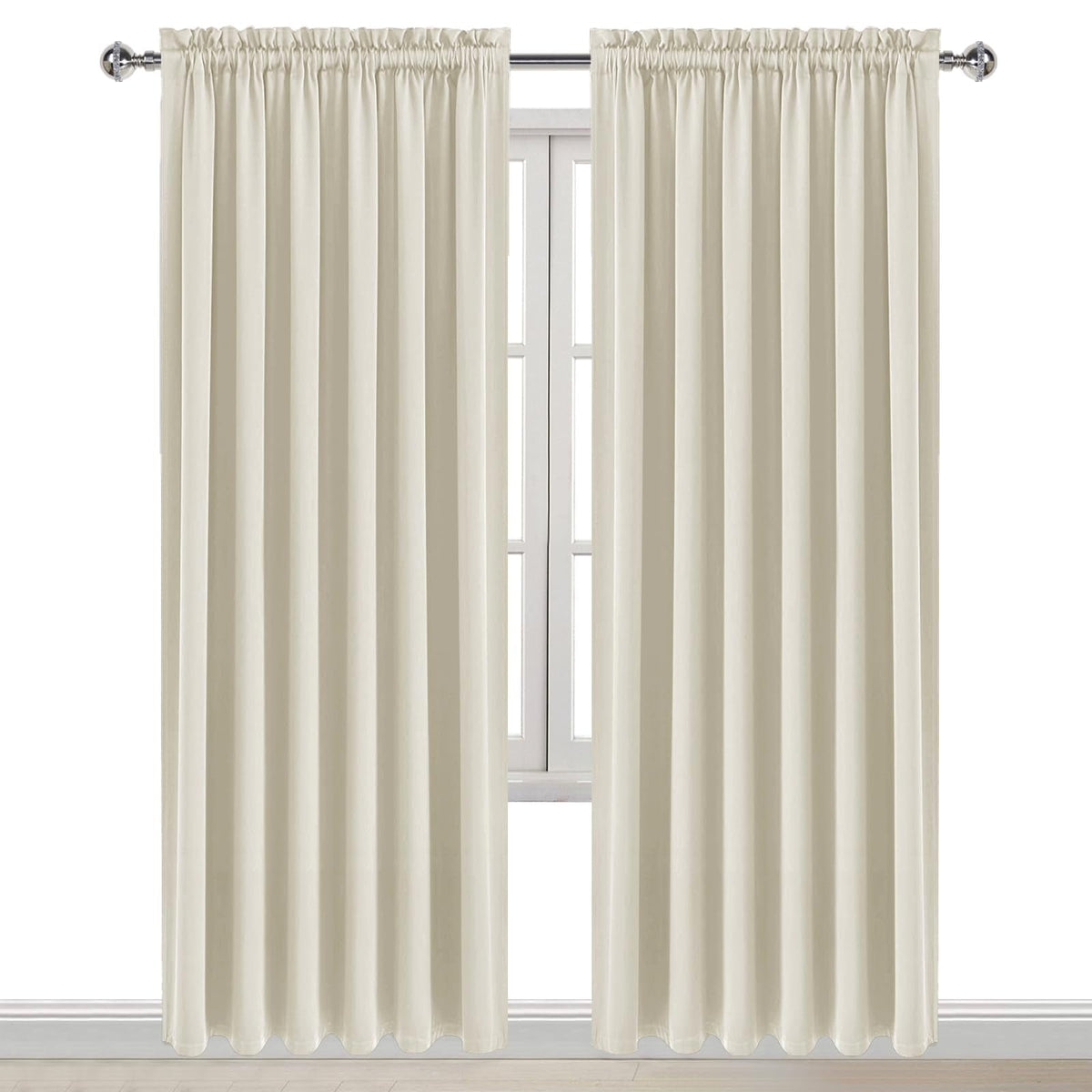 Wide Blackout Curtains for Bedroom 70 x 84 Inch Long Light Beige (2 Count)