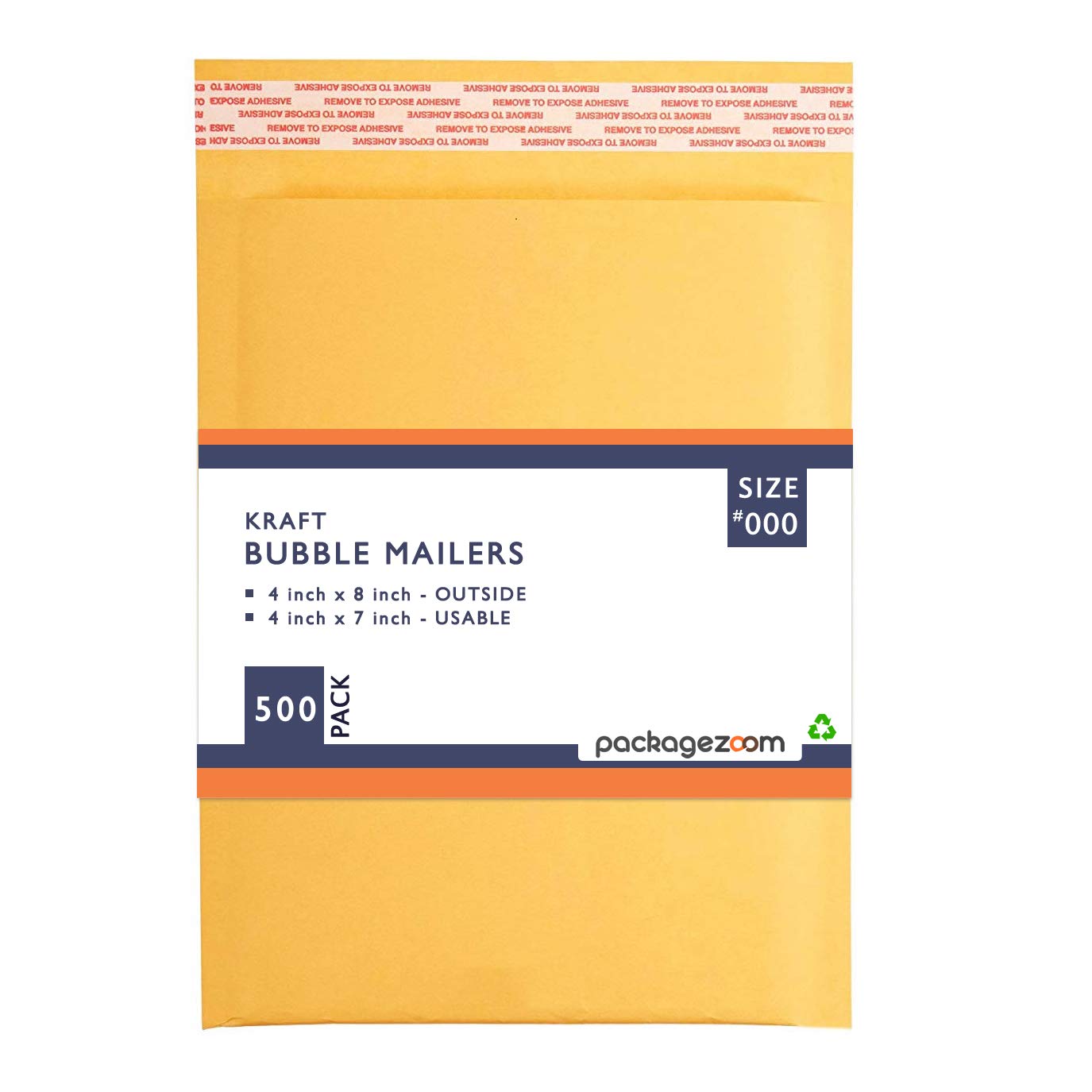 PackageZoom #000 4x8 Padded Envelopes Kraft Bubble Mailer Shipping Envelopes 500 Pack