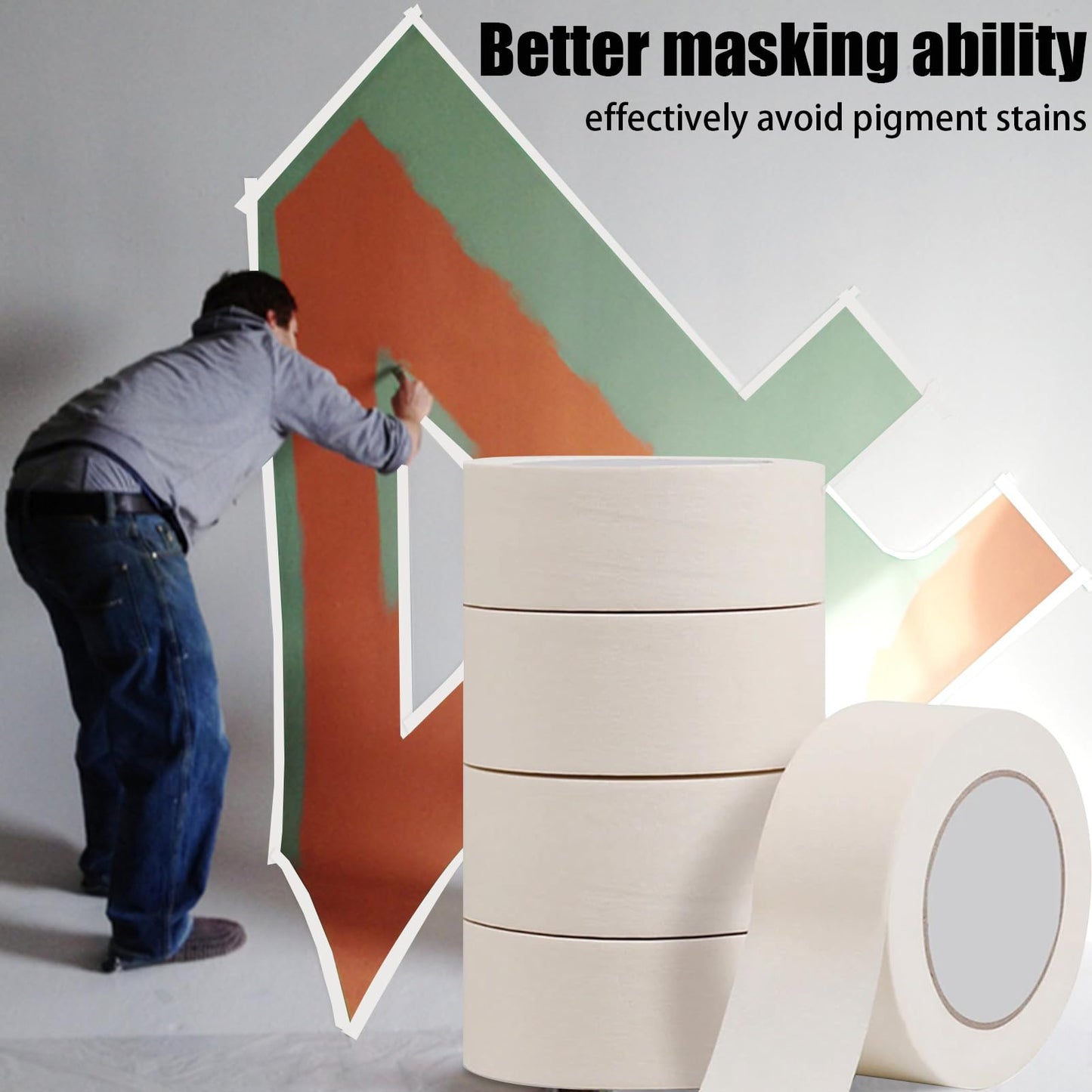 TOTDTDA Masking Tape 2 Inch, 10 Pack White Masking Tape Bulk for General Purpose Use, 2 Inches X 55 Yards X 10 Rolls (550 Total Yards)
