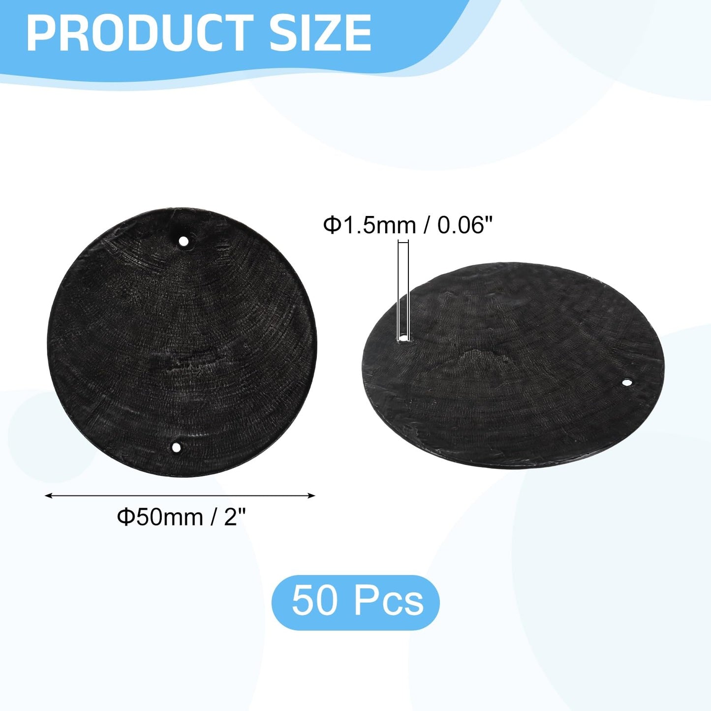 uxcell 50Pcs 50mm Round Capiz Sea Shells, Round Natural Capiz Shells Discs Charm with Hole for Seashell Wind Chimes Curtain Home Decoration, Black