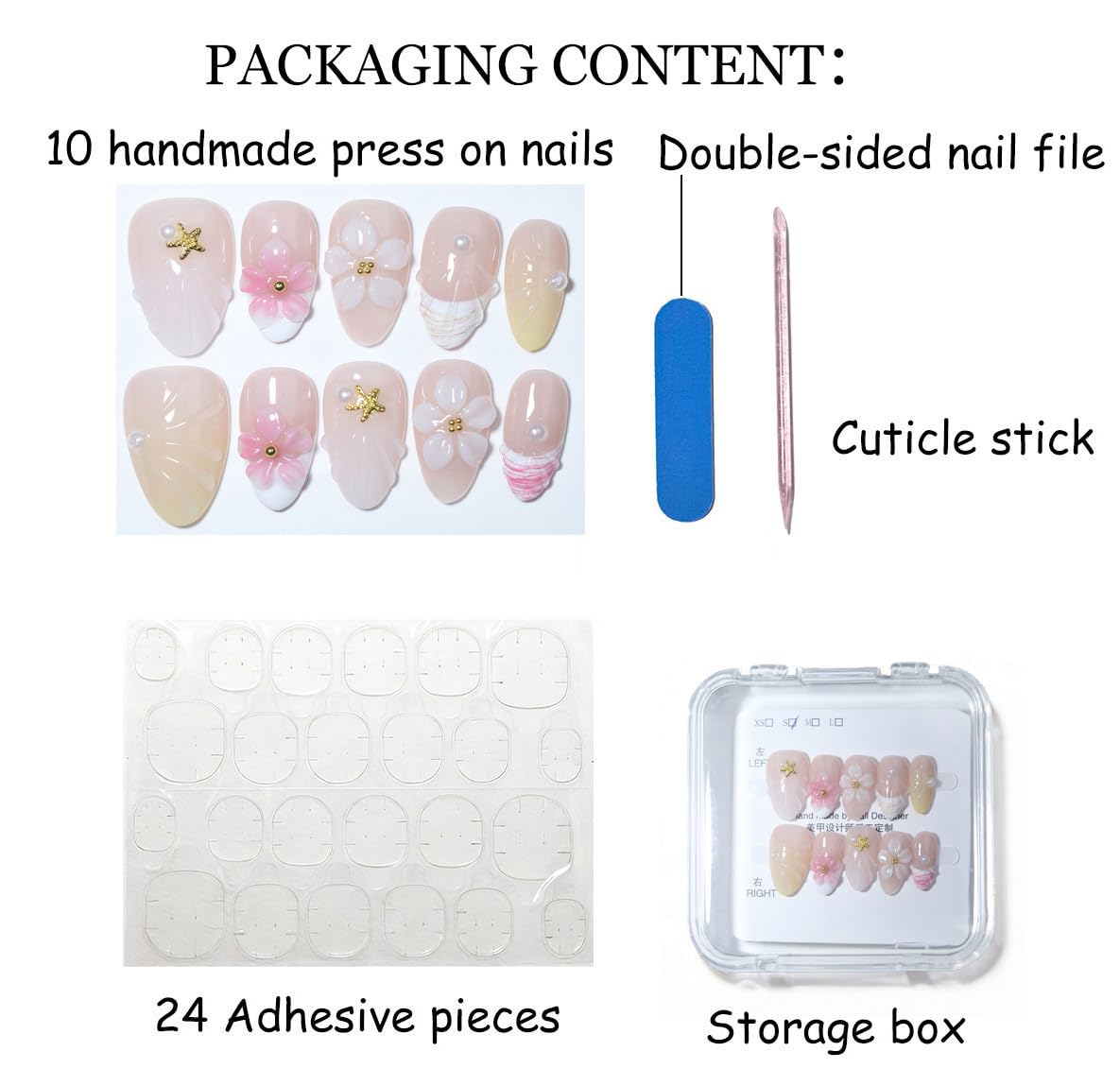 10 Short Almond Handmade Press On Nails | Coastal-Inspired 3D Floral & Starfish Nude & Pearl Accent False Nails,New styles | Skip Salon Trips, Easy to Apply & Remove, Reusable (251107, S)