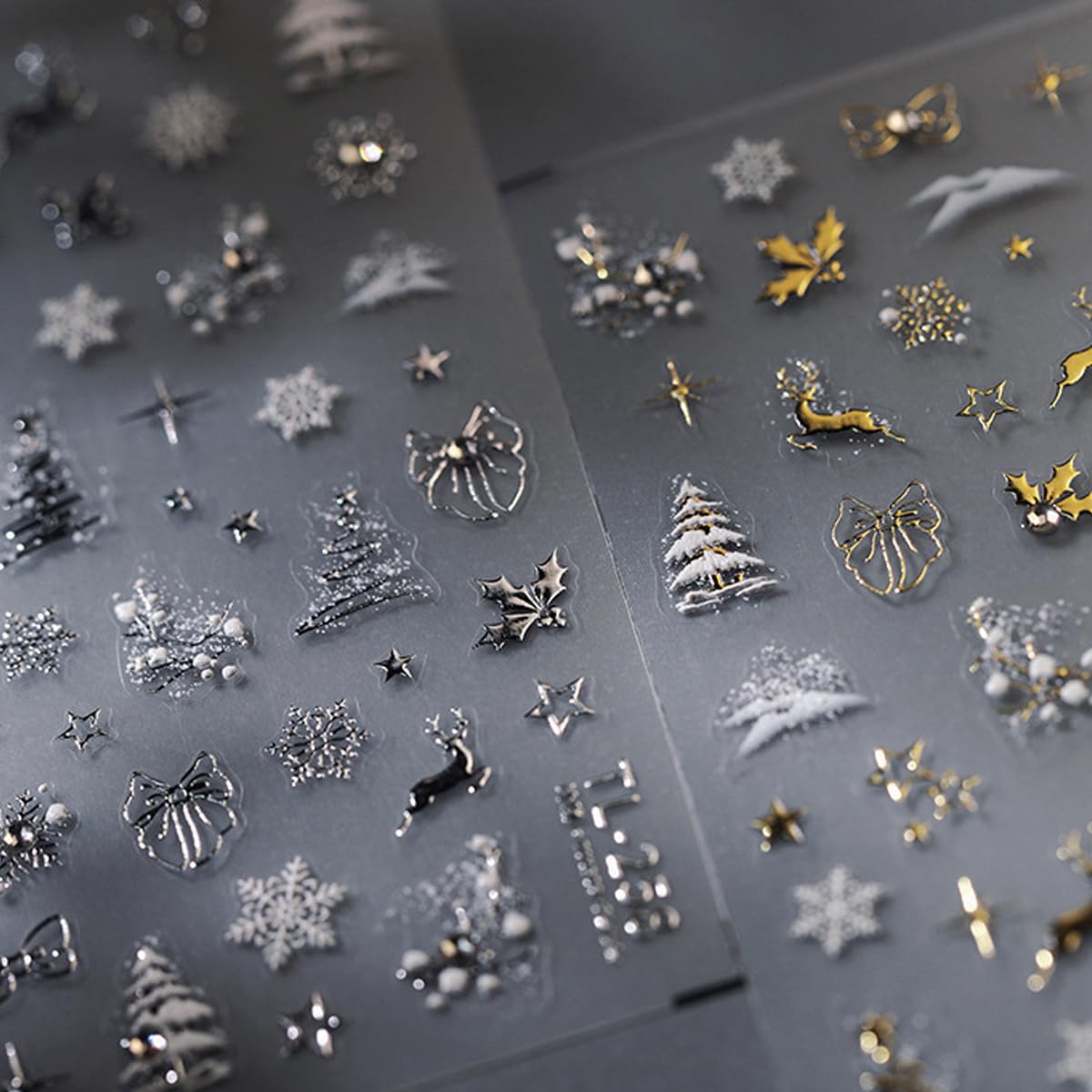 5D Embossed Chirstmas Nail Art Stickers 2 Sheets Xmas Tree Snowflakes Nail Decal Self Adhesive Pegatinas Uñas for Women Nail Supplies Art Design Stickers