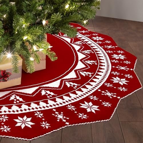 OurWarm 72 Inch Christmas Tree Skirt, Knit Tree Skirt for 7.5 ft Tree to 12ft Tree, Double Sided Large Knitted Tree Skirt Xmas Tree Skirts for Winter Indoor Holiday Party Christmas Tree Decorations