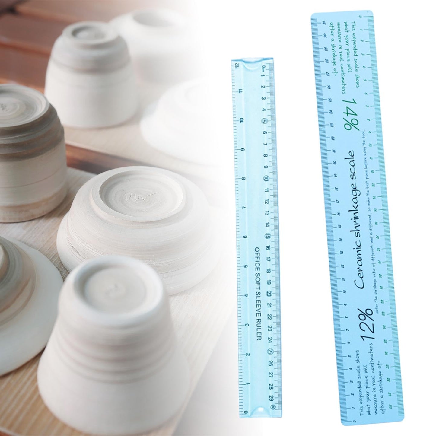 Nishiyuenyi Ceramic Shrinkage Scale Ruler, Ceramic Measuring Ruler, with Standard Ruler, for Pottery Lovers Clay Sculpture Pottery Tools