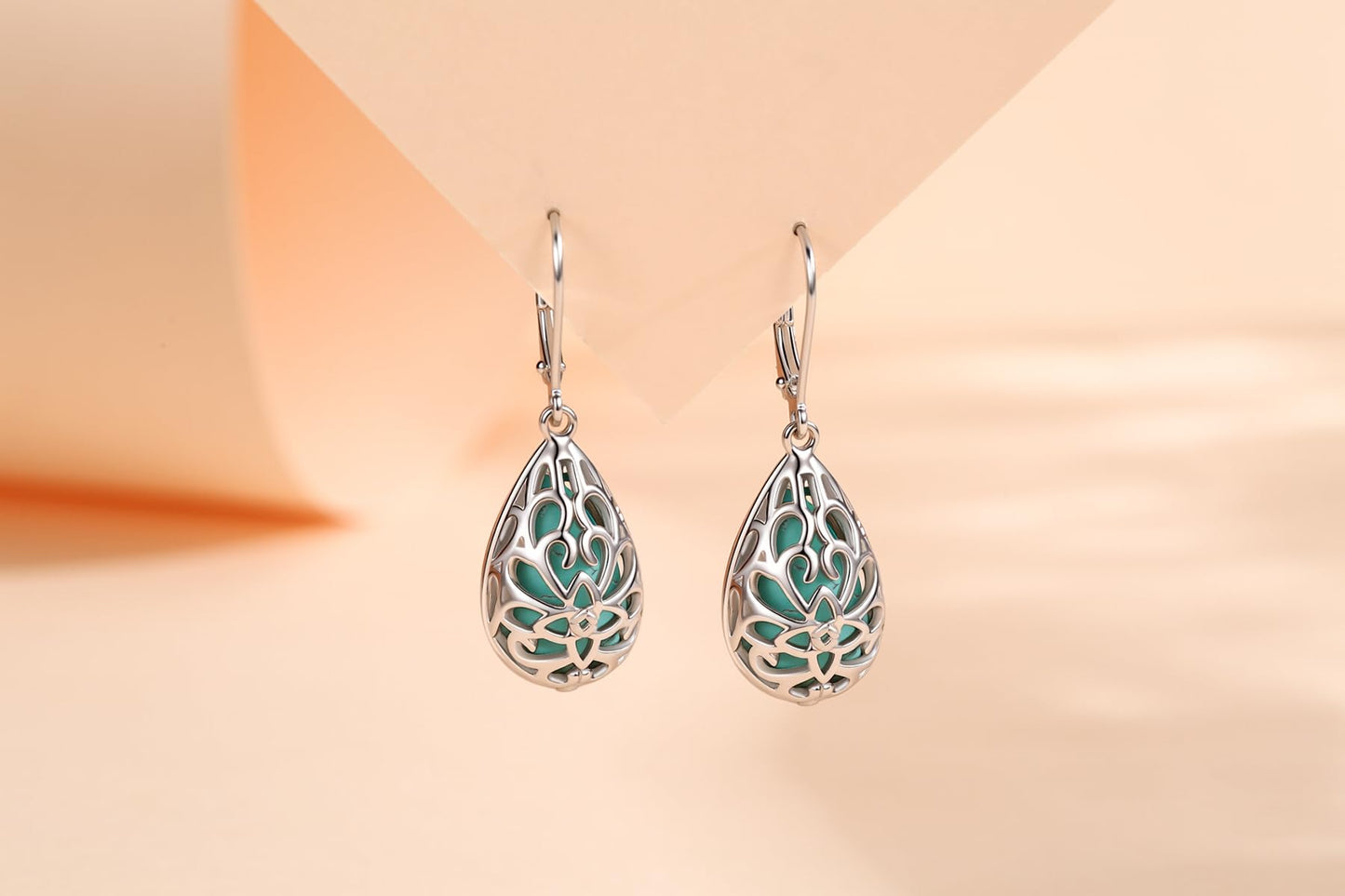 Teardrop Turquoise Jewelry for Women-Genuine Turquoise Leverback Earring 925 Sterling Silver Dangle Drop Earrings Vintage Gifts for Valentine/Mother's Day/Christmas