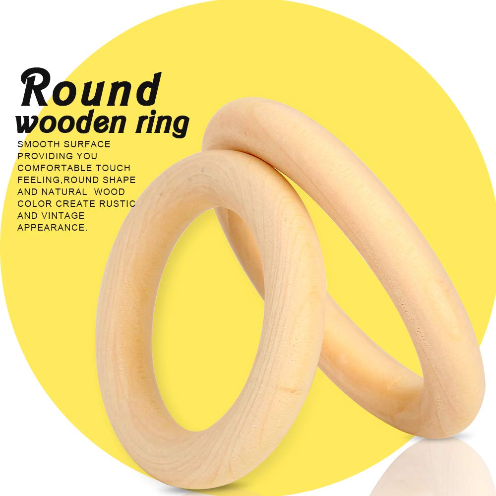 HNYYZL 50 Pcs Unfinished Solid Wooden Rings for Craft, Ring Pendant and Connectors Jewelry Making, 5 Size