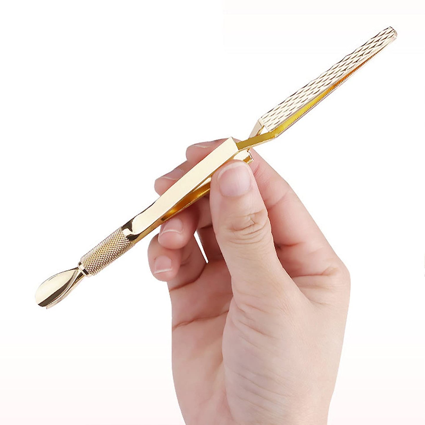 SILPECWEE 2Pcs Nail Pinching Tool C Curve Nail Extension Clips Metal Cuticle Pusher Nail Scraper Gel Nail Polish Remover False Nails Shaping Tweezers Multi-Function Manicure Tools (Gold)