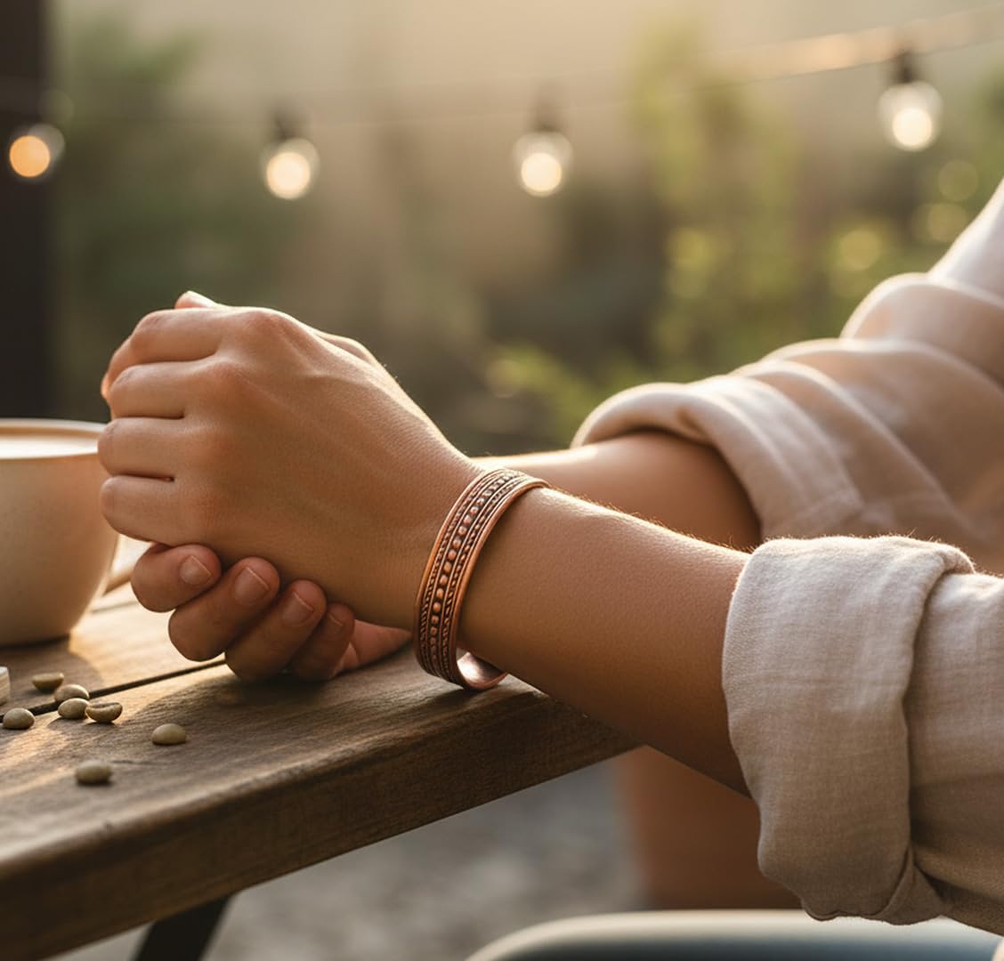 Touchstone Copper Magnetic Hand Forged With Solid And High Gauge Tibetan Magical Minimalistic Elegance Pure Copper Bracelet In Natural Copper Tone.