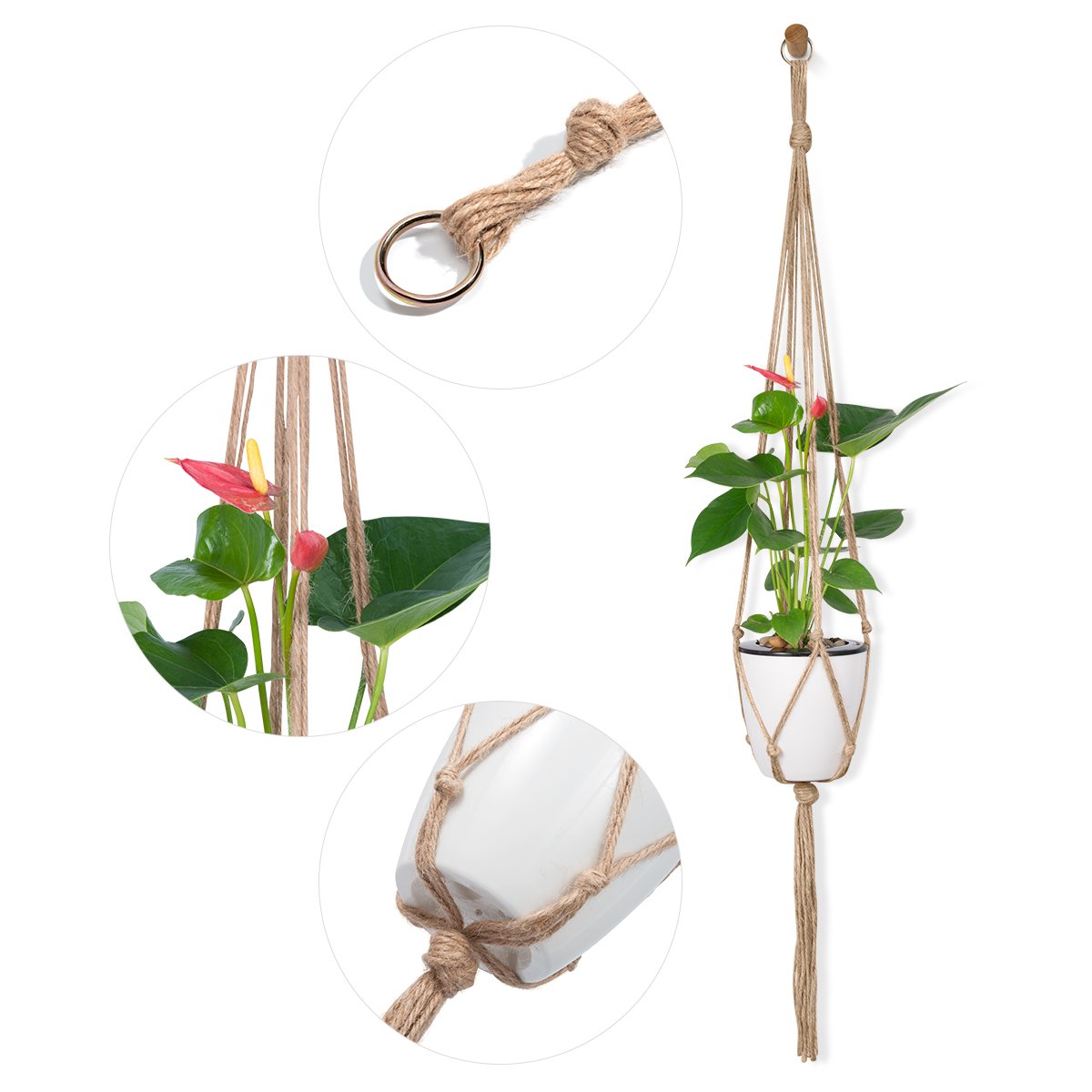 Petutu Plant Hangers Indoor Macrame Hanging Planter Holder 6 Pack, 3 Sizes