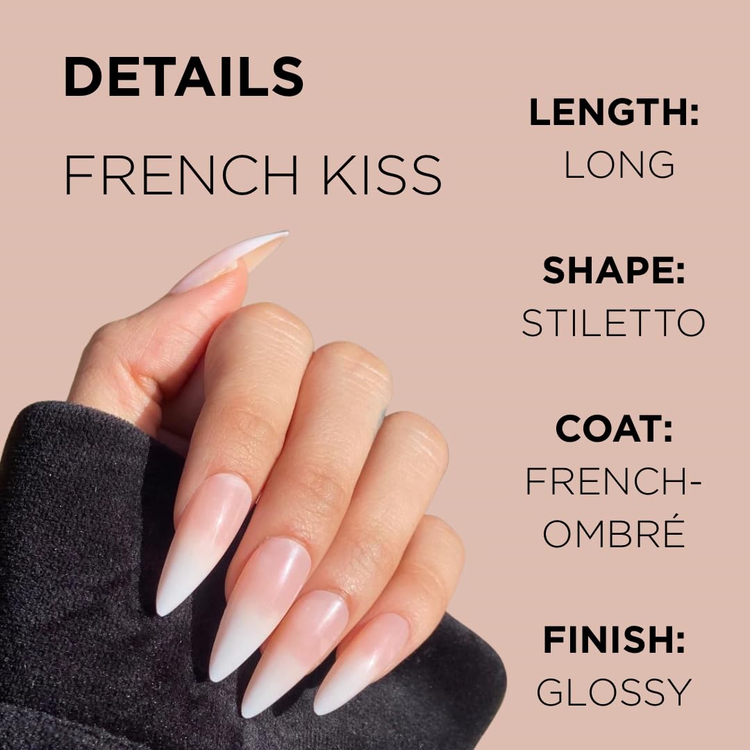 FRENCH KISS Press-On Nails by Lavaa Beauty | Long Stiletto | French Ombré Tip Stiletto Nails