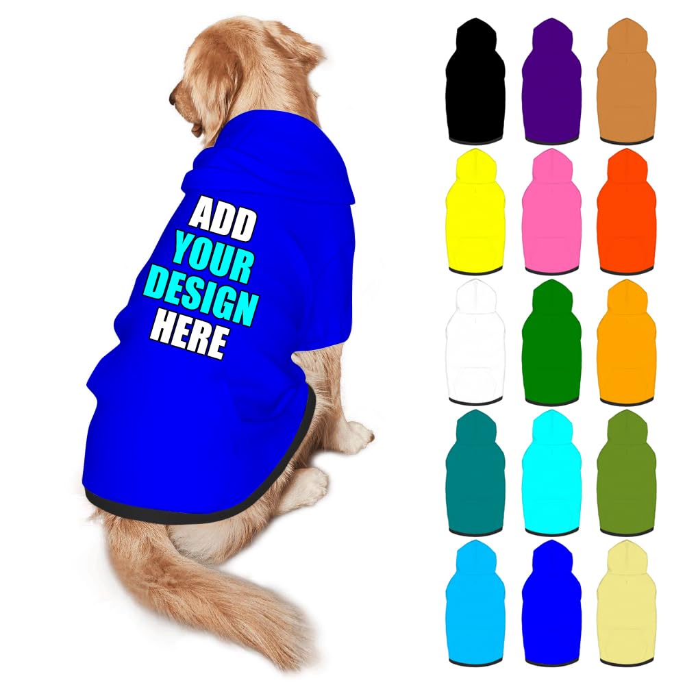 Mynvzrk Personalized Dog Hoodie Customized with Name Photo Pet Warm Sweater Hoodie for Medium Large Dogs & Cat Puppy, Indigo, XXL