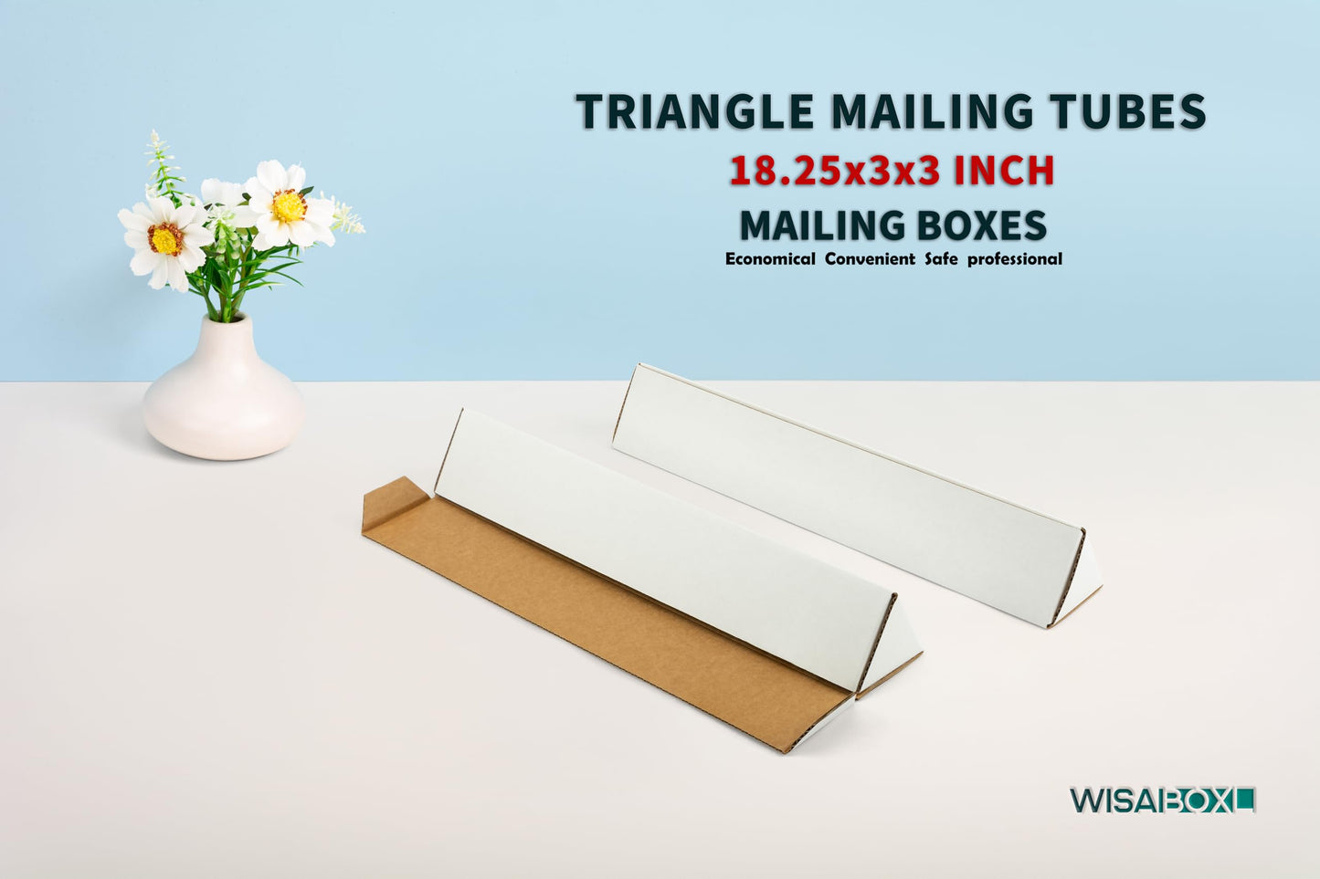 wisaiboxl 25 Pack Triangle Corrugated Cardboard Mailing Tubes, 18.25" x 3" x 3", White, Bulk Poster Tubes for FBA Shipping, Warehouse Storage, Blueprints, Artwork & Long Items
