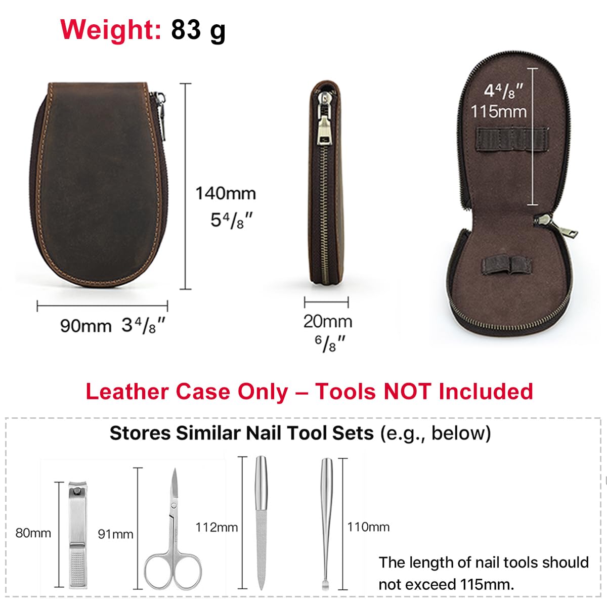 CONTACTS Full Grain Leather Empty Manicure Set Case Travel Nail Clipper Pouch for Men Personal Care Tools Pouch By Handmade (Case Only)