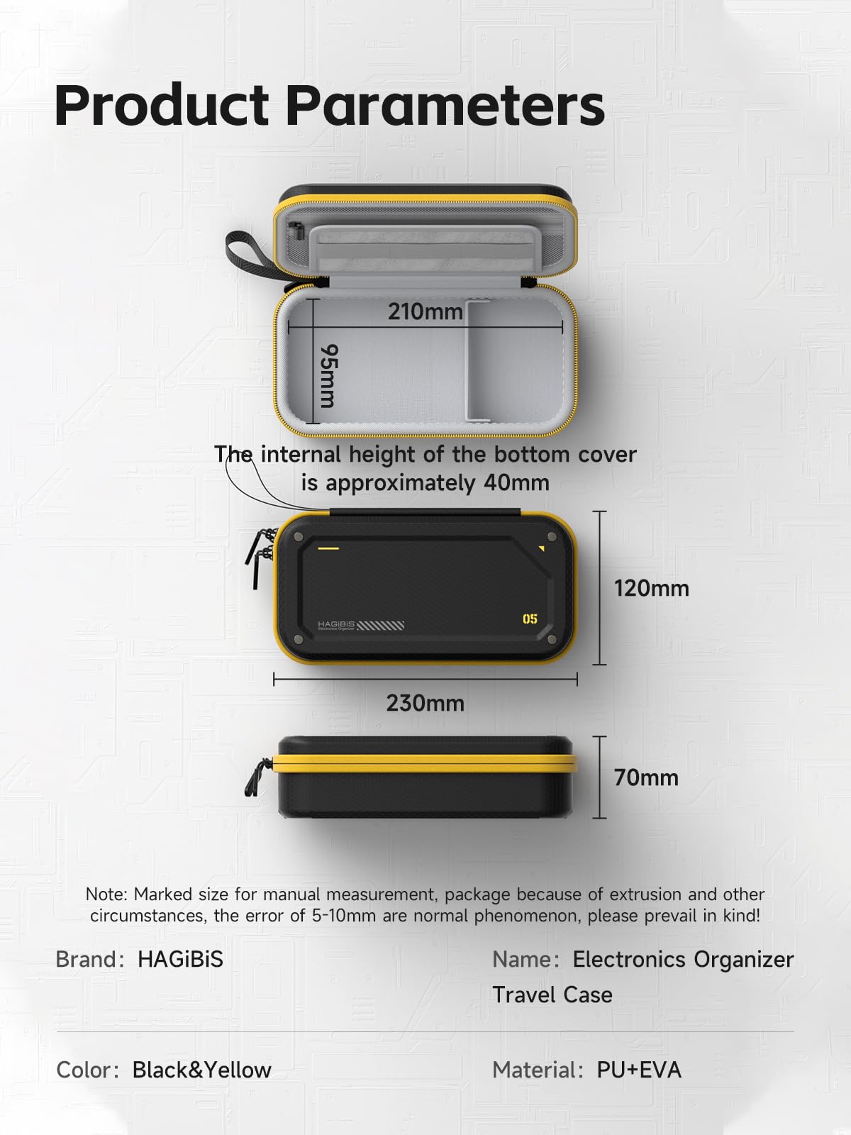 Hagibis Electronic Organizer Traveling Case Bag EVA Hardshell PU Portable Carrying Pouch for Mouse, Charger, Cables, Power Bank, SD Cards, USB Flash Disks, Accessories (Black)