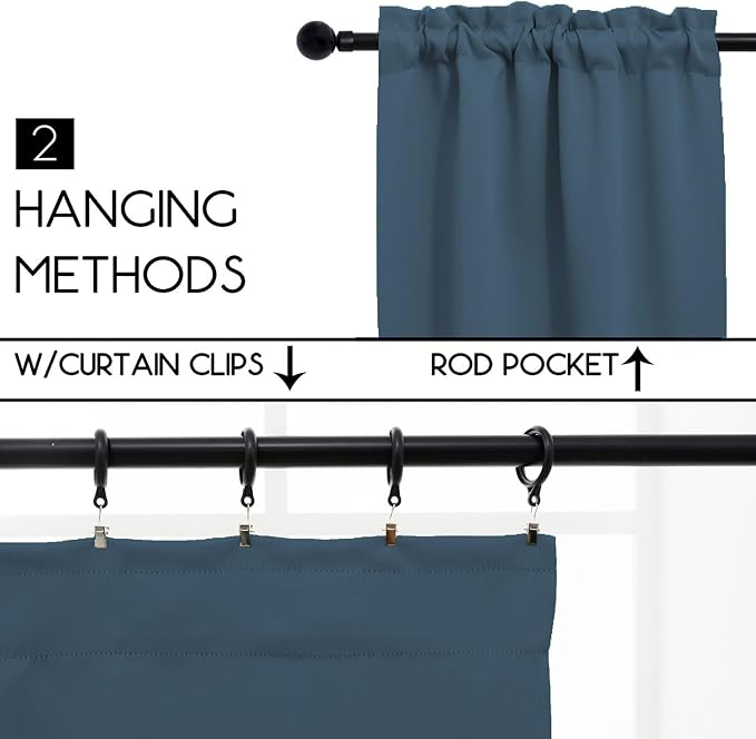 Pickluc Rod Pocket Tier Curtain - Half Blackout Curtain for Kitchen, Bathroom, Cabinet, Basement, 42 Inches Wide and 24 Inches Long, Black, 2 Panels