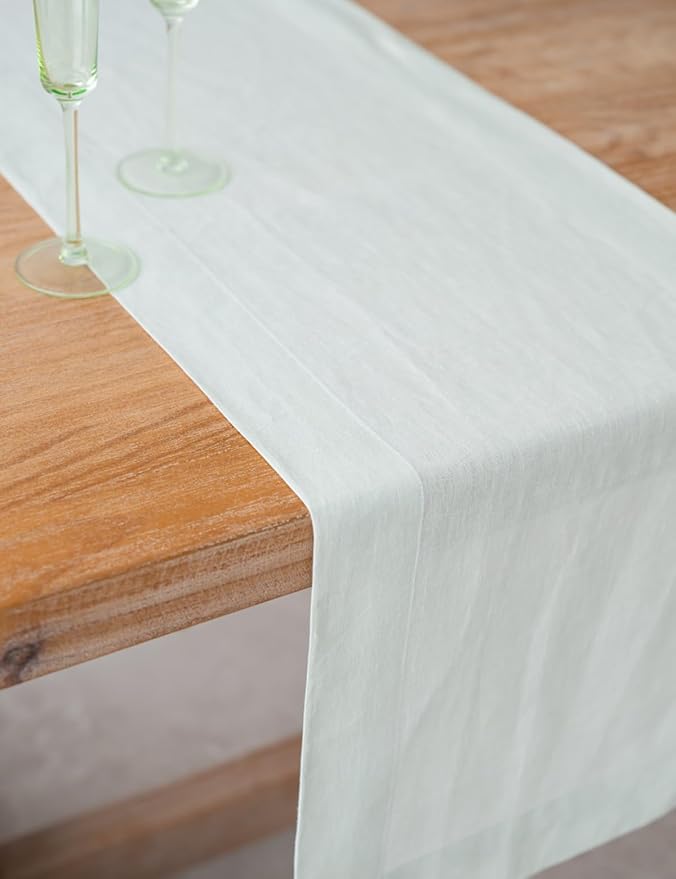 185gsm Rain Dew Hemp Table Runner – Natural Hemp Beige, Handcrafted, Eco-Friendly, Durable Dining Table & Sideboard Decor(Mint Green, 14 x 49 Inch)