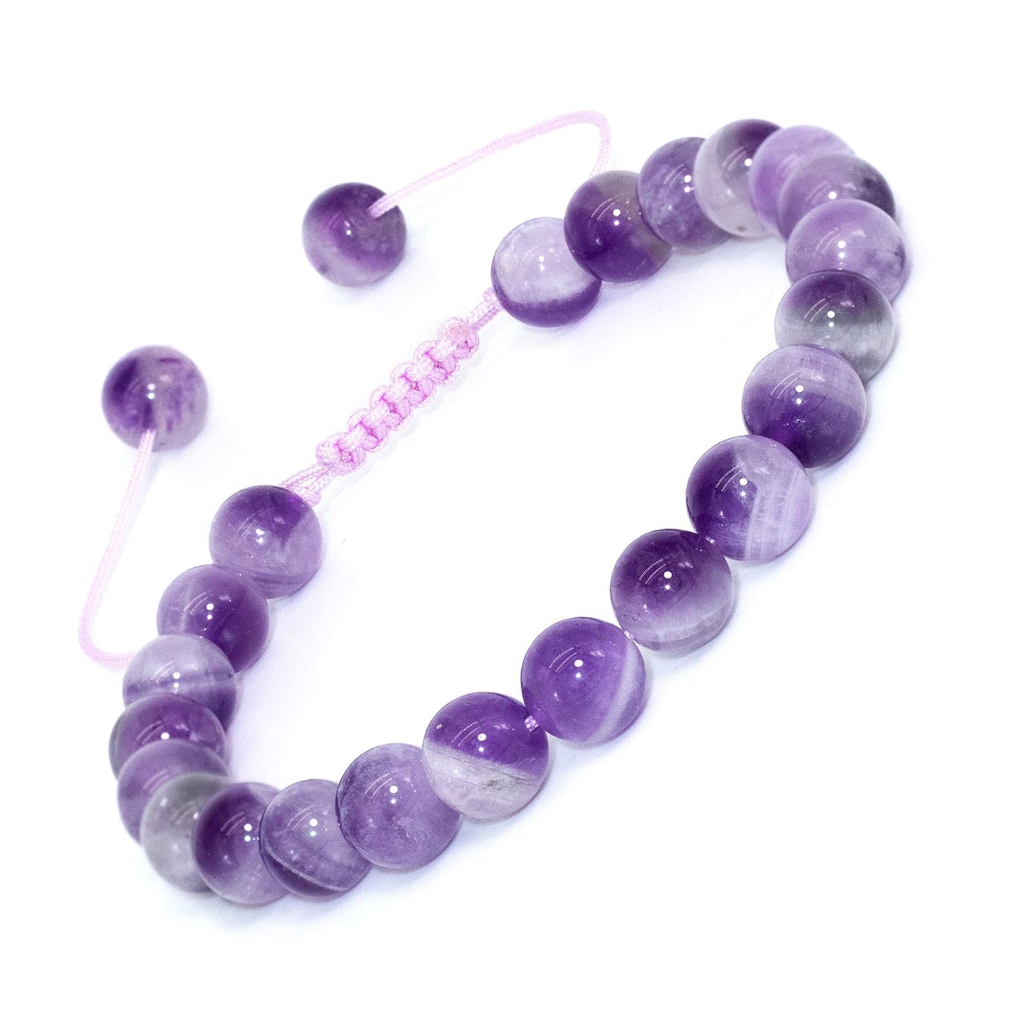 DAZCOLO Handmade Gem Bracelet Adjustable Macrame Gemstone 8mm Round Beads Crystals Quartz Unisex (Dog Teeth Amethyst)