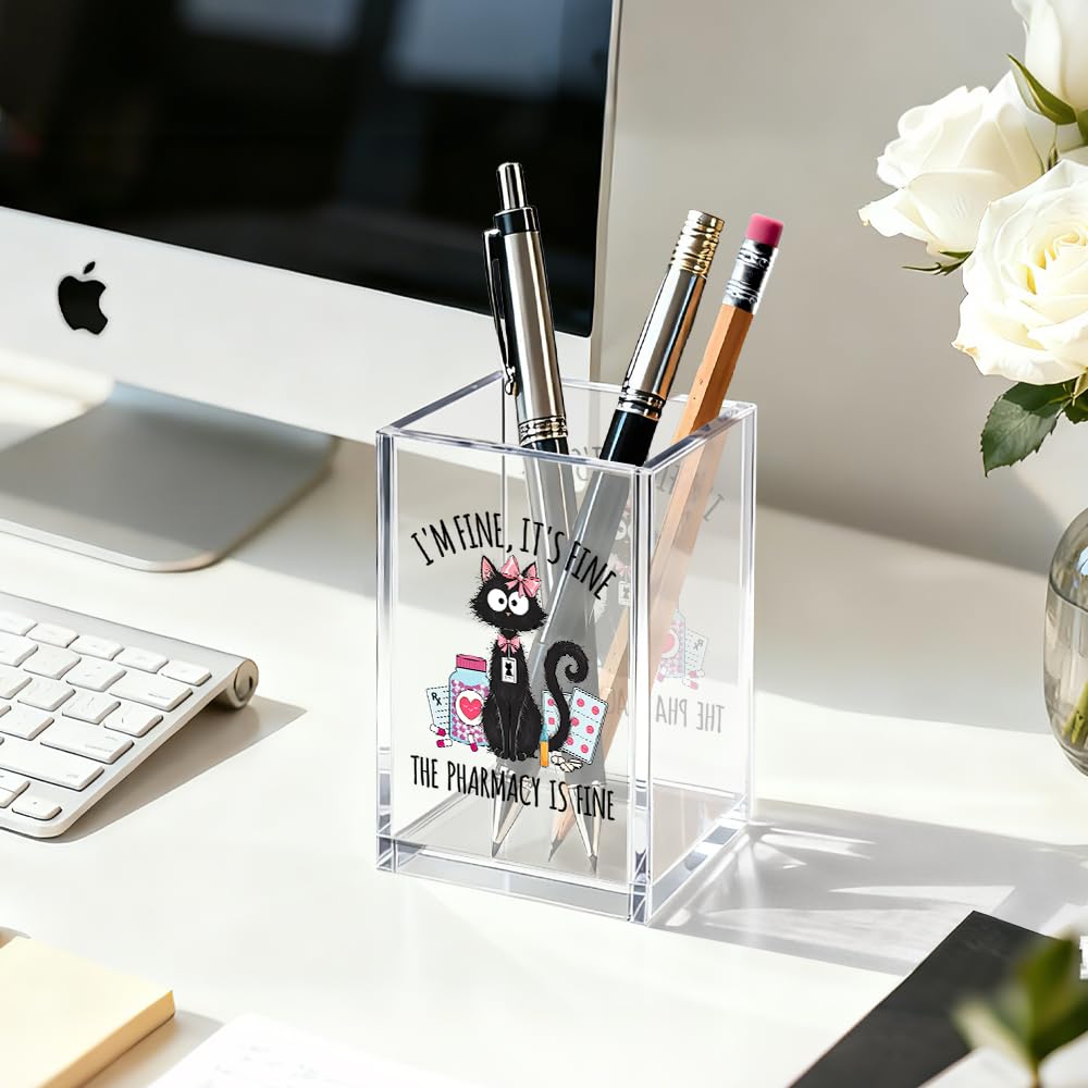 Gkodw Everything is Fine Cosmetic Organizer Pen Holder, Acrylic Desk Holder for Pen Pencil, Office Gifts for Coworker, Dumpster Fire Desk Accessory (Transparent44)