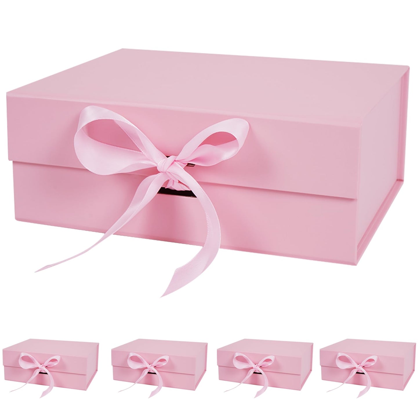 Aimyoo 5 Pack Pink Gift Box with Ribbon, 8.6x6.7x3.4 inch Groomsman Proposal Box for Presents with Magnetic Closure Lids, Rectangle Collapsible Luxury Box for Wedding, Christmas, Halloween, Birthday