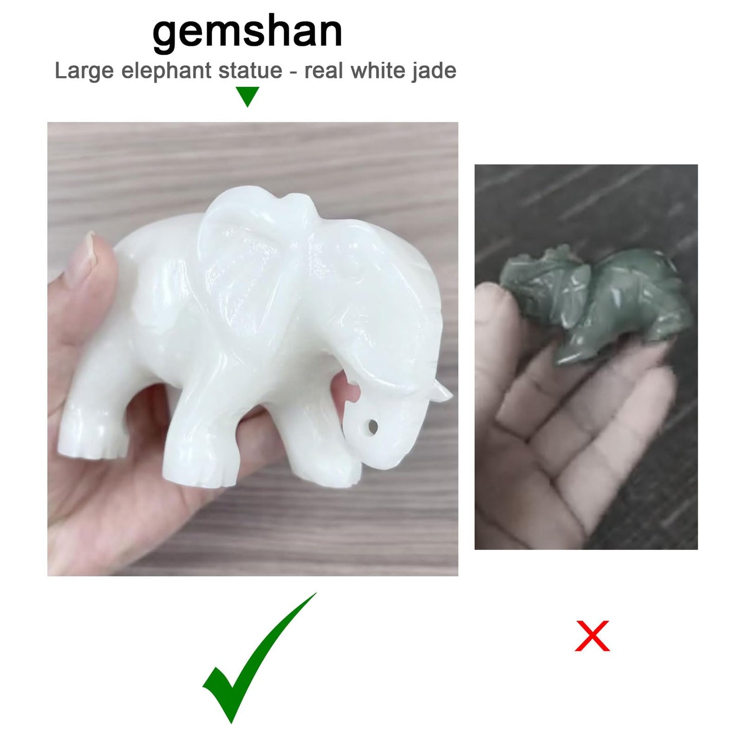 gemshan Jade Elephant Statue Gift - Handmade Elephant Figurine, Lucky Charm Home Decor for Office Desk & Shelf Display