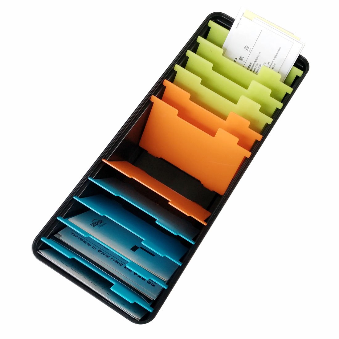 Business Card Organizer: 500 Card Storage Box with 11 Dividers