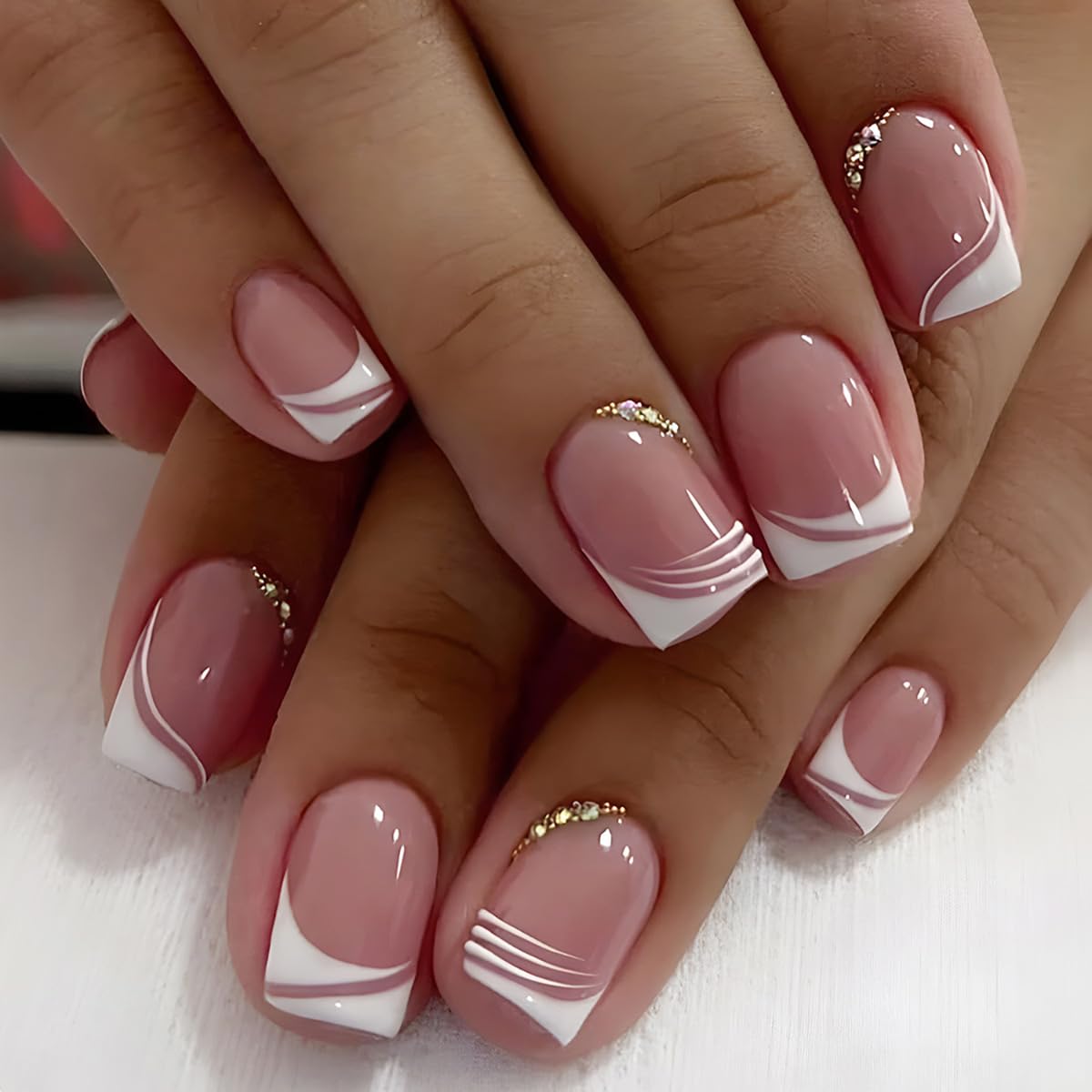 12 Pack 288Pcs Press on Nails Medium And Short - OPkssnails French Tip Press On Nails Square And Almond,Reusable Glue On Nails, Gel Fake Nails for Women