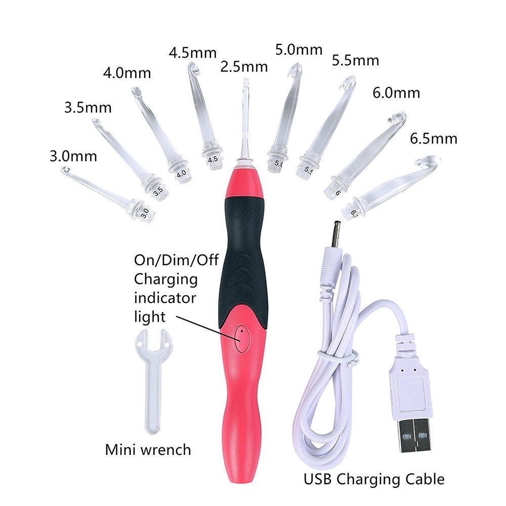 Light Up Crochet Hook Set, 9 Sizes 2.5mm-6.5mm Interchangeable Crochet Hooks with Light, Rechargeable Ergonomic Crochet Kit for Beginners & Adults, DIY Craft Supplies