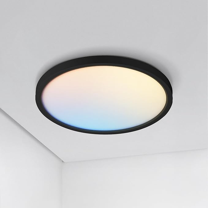 ASD LED 9" Round Flush Mount Ceiling Light Fixture, Low Profile Surface Lighting | 5CCT, Dimmable, Ultra-Thin, ETL Listed | 18W 1660LM 2700-6000K 120V | Kitchen, Bedroom, Hallway Lamp | Black