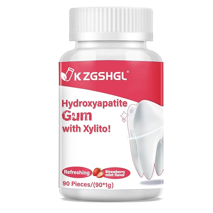 Hydroxyapatite Gum, 90 Pieces, Good for Teeth Remineralization, Sugar-Free Strawberry Chewing Gum with Xylitol, Two pills after meals to freshen breath and clean teeth