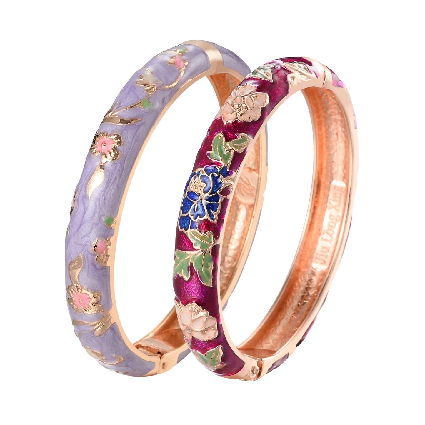 UJOY Cloisonne Bracelet Hinge Indian Cuff Bangle Enameled Jewelry Flower Bracelets for Women Gift Box 55A111-55A113 Purple