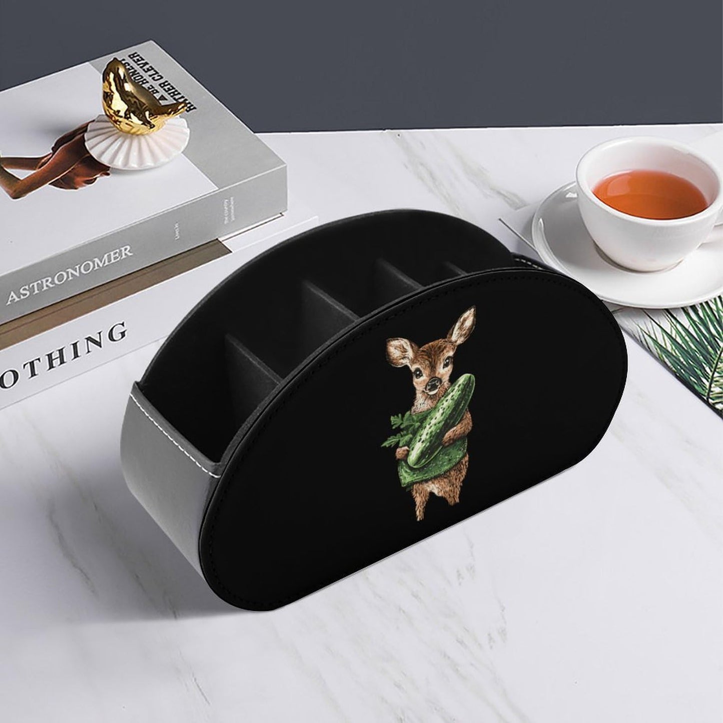 Cute Deer Cucumber Pickle Remote Control Holder with 5 Compartments Caddy Desktop Organizer for Home Office