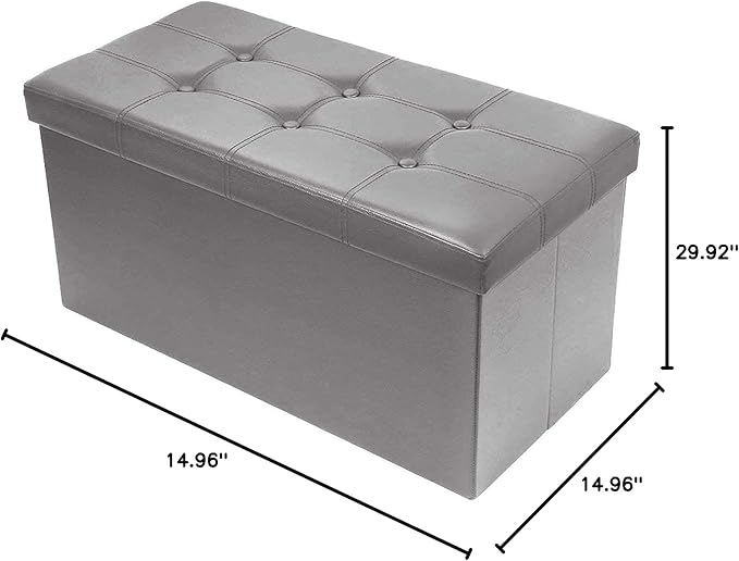 BRIAN & DANY 30 Inches Storage Ottoman Bench, Faux Leather Ottoman with Storage, Folding Bench Shoe, Foot Rest Stool, for Living Room, Gray
