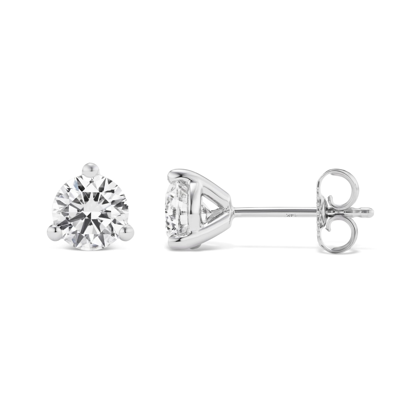 Carbon Atelier IGI Certified 2 Carat Lab Grown Diamond Round Stud Earrings for Women I 925 Sterling Silver Earrings for Her (I-J, SI1-SI2, 2.00 cttw) 3-Prong Martini Set Diamond I Push Back Studs