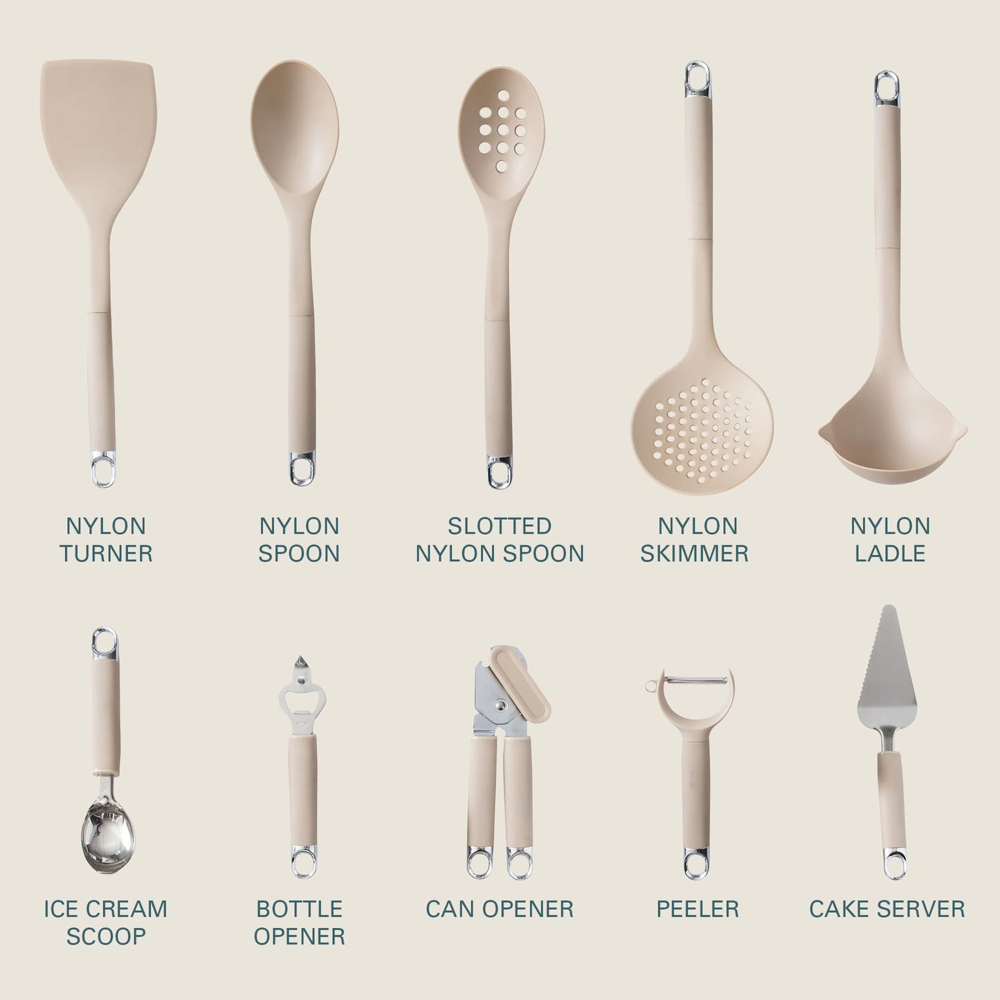 Gibson Home 20-Piece Kitchen Gadget & Tool Set – Nylon Cooking Utensils Spatulas, Ladle, Skimmer, Serving Spoons, Measuring Cups & Spoons, Can Opener, Peeler, Ice Cream Scoop & More