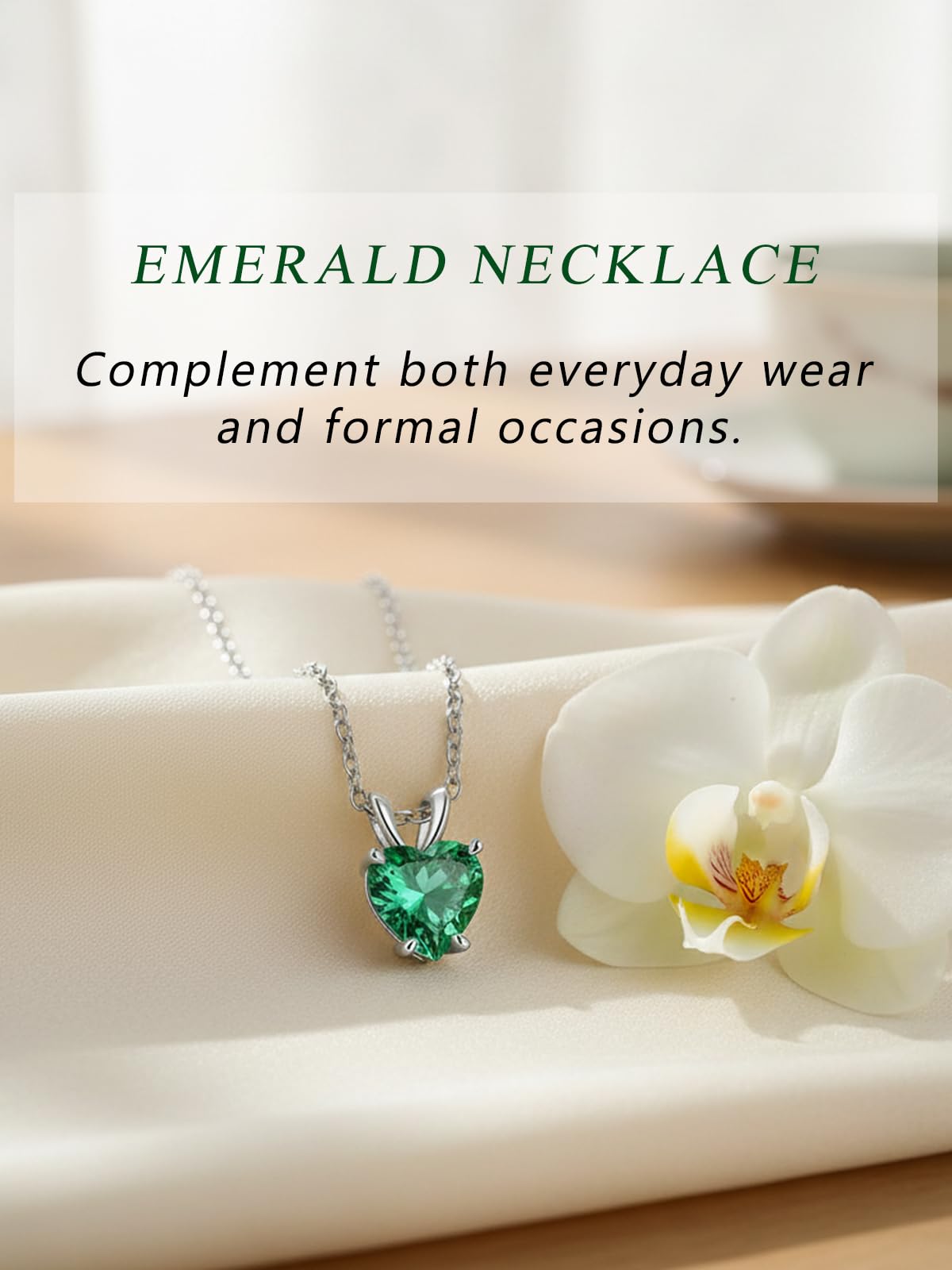 CYW 1 Carat Green Emerald Small Heart Necklace for Women 925 Sterling Silver Solitaire Pendant Necklace