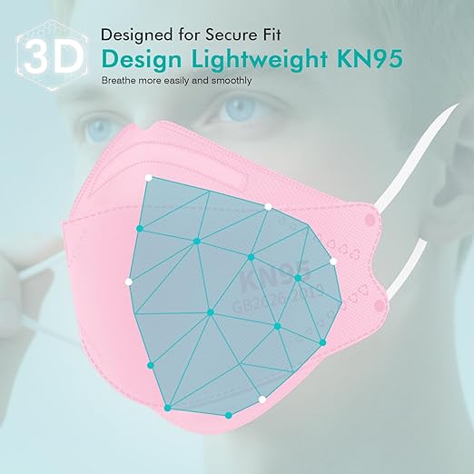 LEMENT KN95 Face Masks - 100 Pack Breathable Comfortable Disposable Masks For Adult, Filter Efficiency≥95%, Elastic Ear Loops, Pink