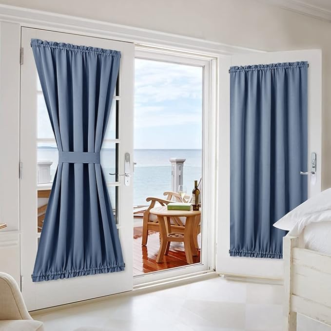 NICETOWN Blackout Curtain for French Door Energy Efficient Thermal Insulated Room Darkening Privacy Rod Pocket Blind for Patio Sliding Door, Single Panel, W54 x L72 inches, Stone Blue